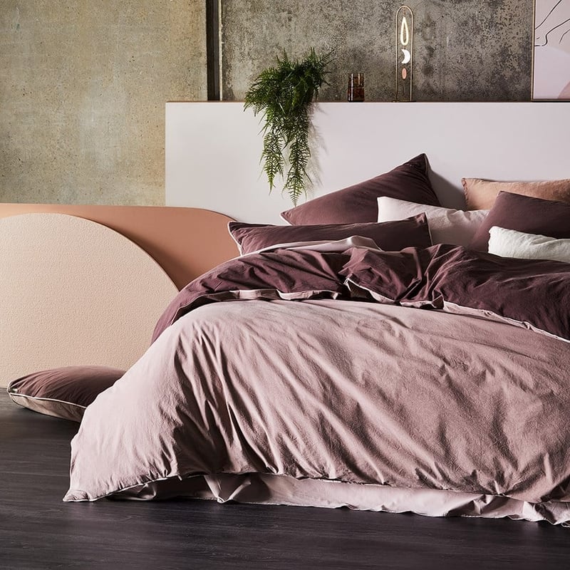 Two Toned Stonewashed Plum Quilt Cover Set + Separates