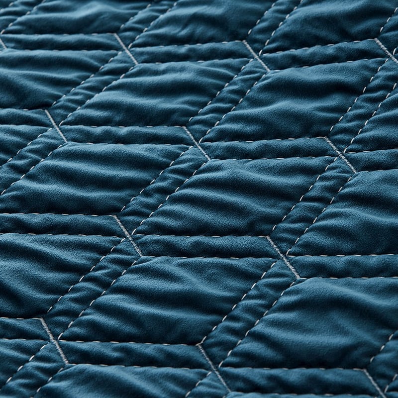 Valentina Velvet Petrol Blue Quilted Coverlet Separates