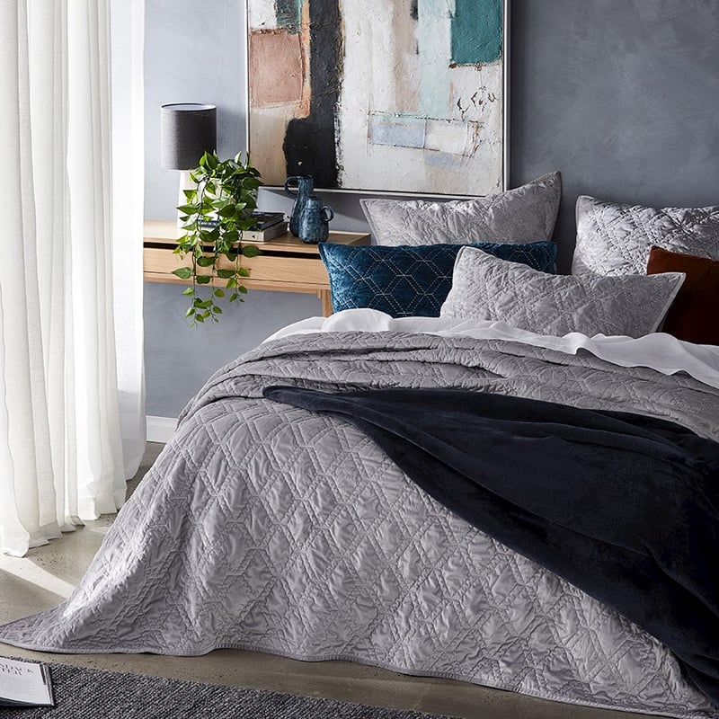 Valentina Velvet Silver Quilted Coverlet Separates