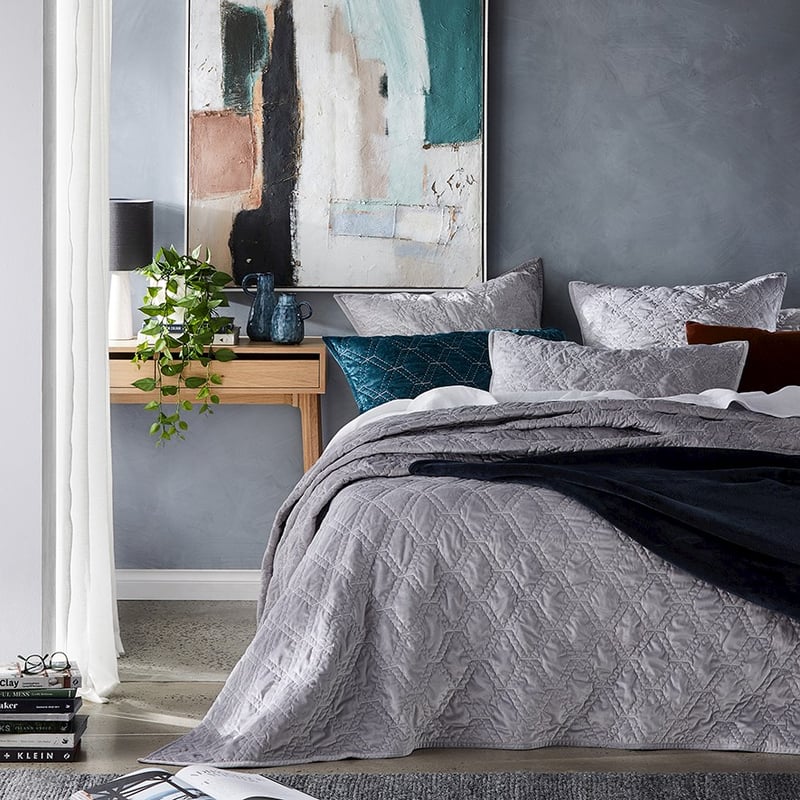 Valentina Velvet Silver Quilted Coverlet Separates