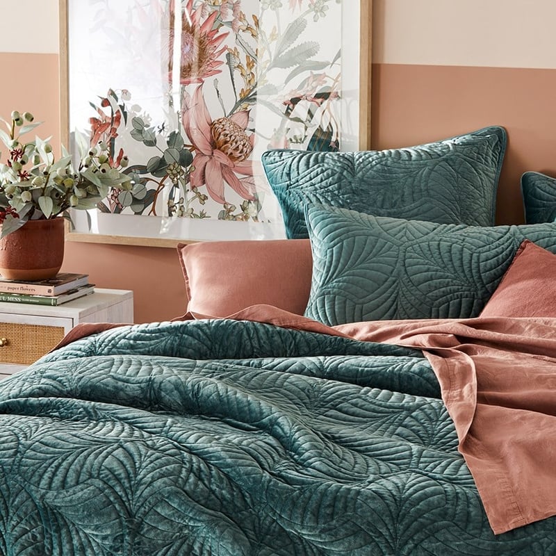 Elm Velvet Silver Leaf Quilted Quilt Cover Separates