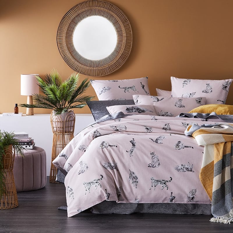 Tabby Cat Pink Quilt Cover Set  Separates