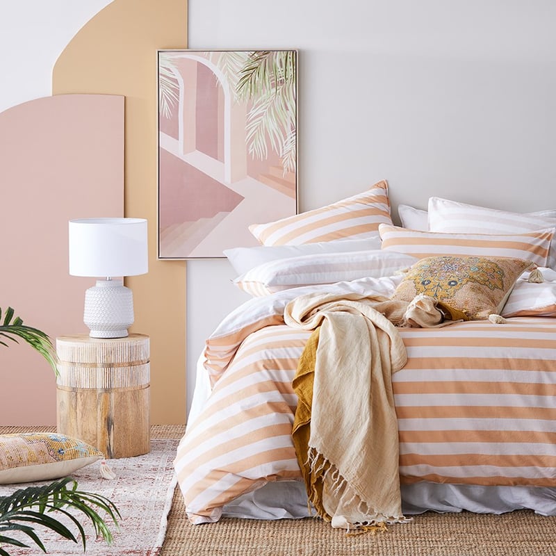 Stonewashed Block Stripe Peaches Quilt Cover Set + Separates