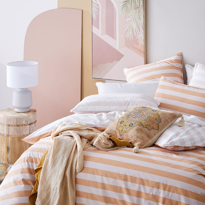 Stonewashed Block Stripe Peaches Quilt Cover Set + Separates