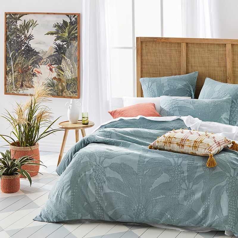 Jungle Palm Matelasse Soft Sage Quilt Cover Separates