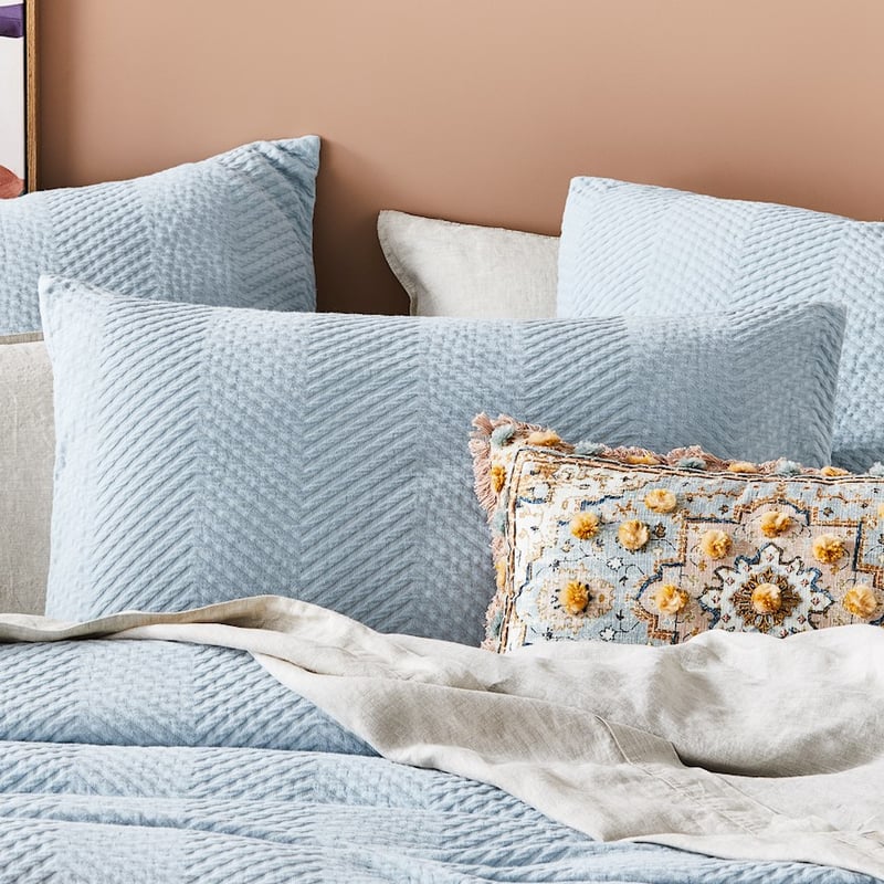 Chevron Matelasse Blue Quilt Cover + Pillowcases