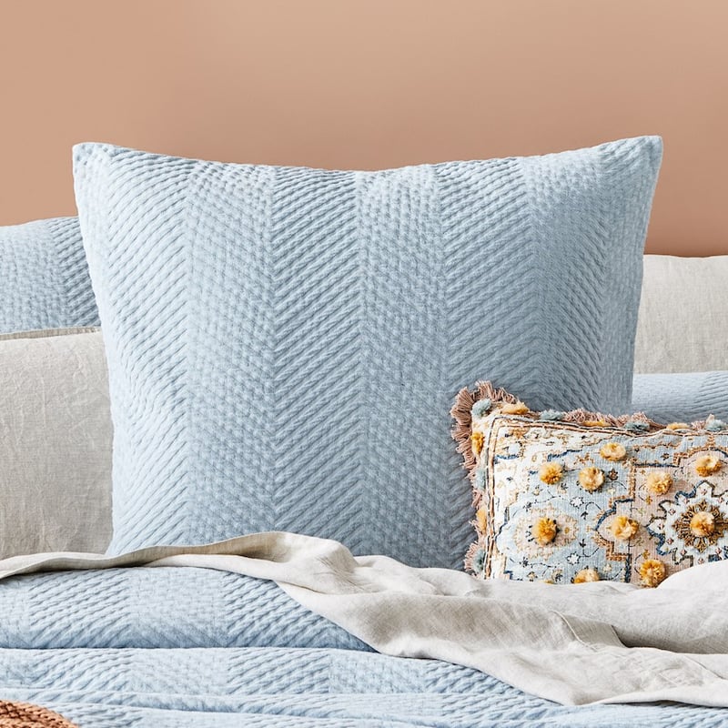 Chevron Matelasse Blue Quilt Cover + Pillowcases