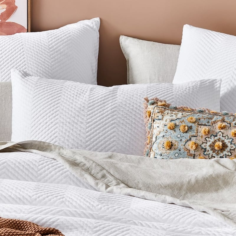 Chevron Matelasse White Quilt Cover + Pillowcases