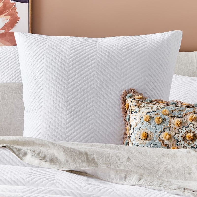 Chevron Matelasse White Quilt Cover + Pillowcases