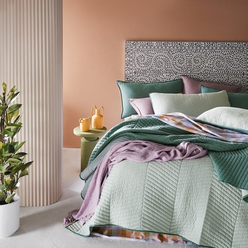 Roma Blue Mist Quilted Coverlet + Pillowcases