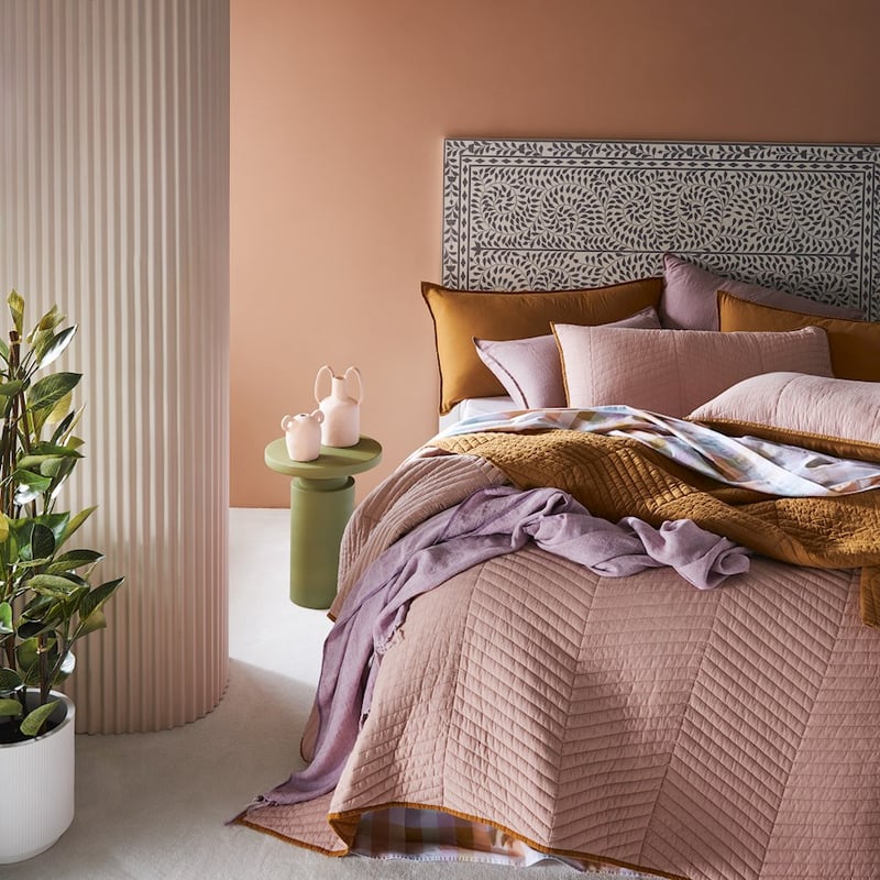 Roma Quilted Coverlet Queen/King Misty Rose Coverlet