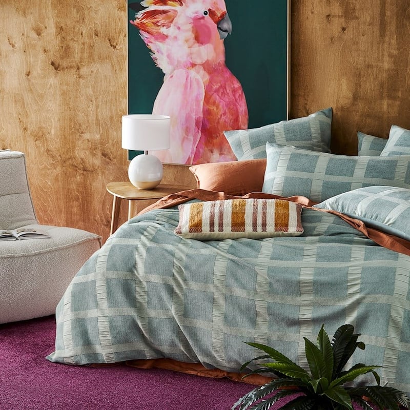 Chenille Check Cypress Quilt Cover + Pillowcases