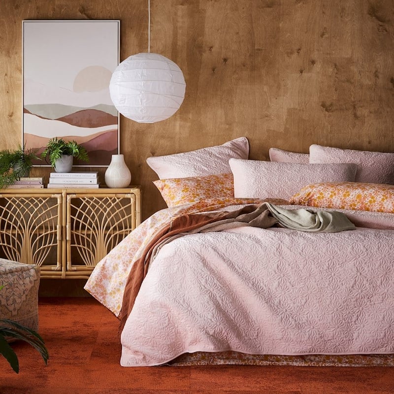 Evie Velvet Pink Quilted Quilt Cover + Pillowcases