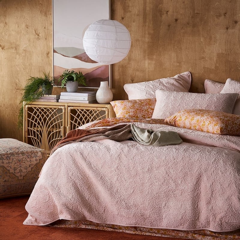 Evie Velvet Pink Quilted Quilt Cover + Pillowcases