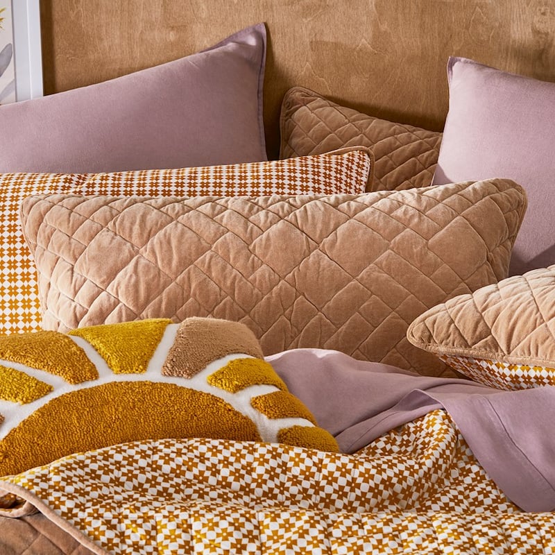 Chelsea Velvet Inca Gold Quilted Coverlet + Pillowcases