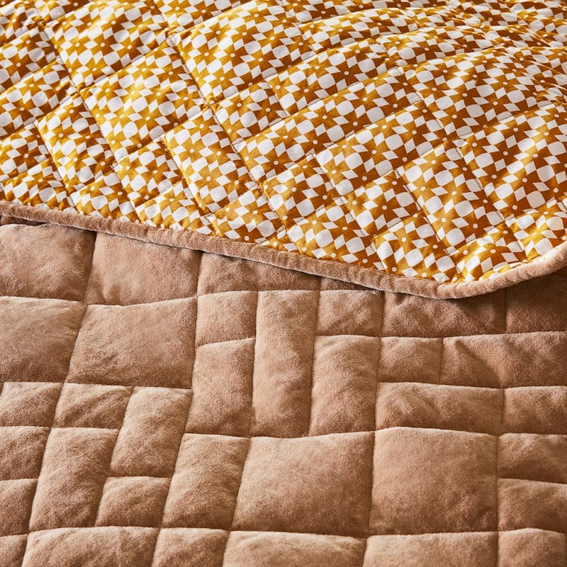 Chelsea Velvet Inca Gold Quilted Coverlet + Pillowcases