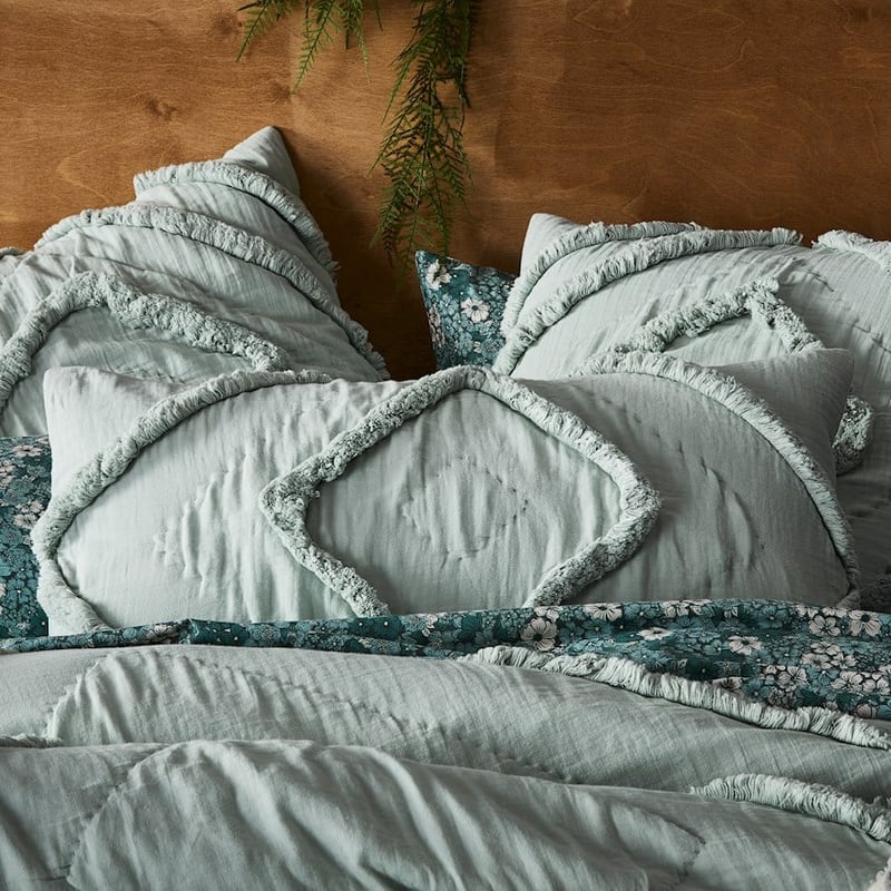 Mandalay Duck Egg Quilted Quilt Cover + Pillowcases