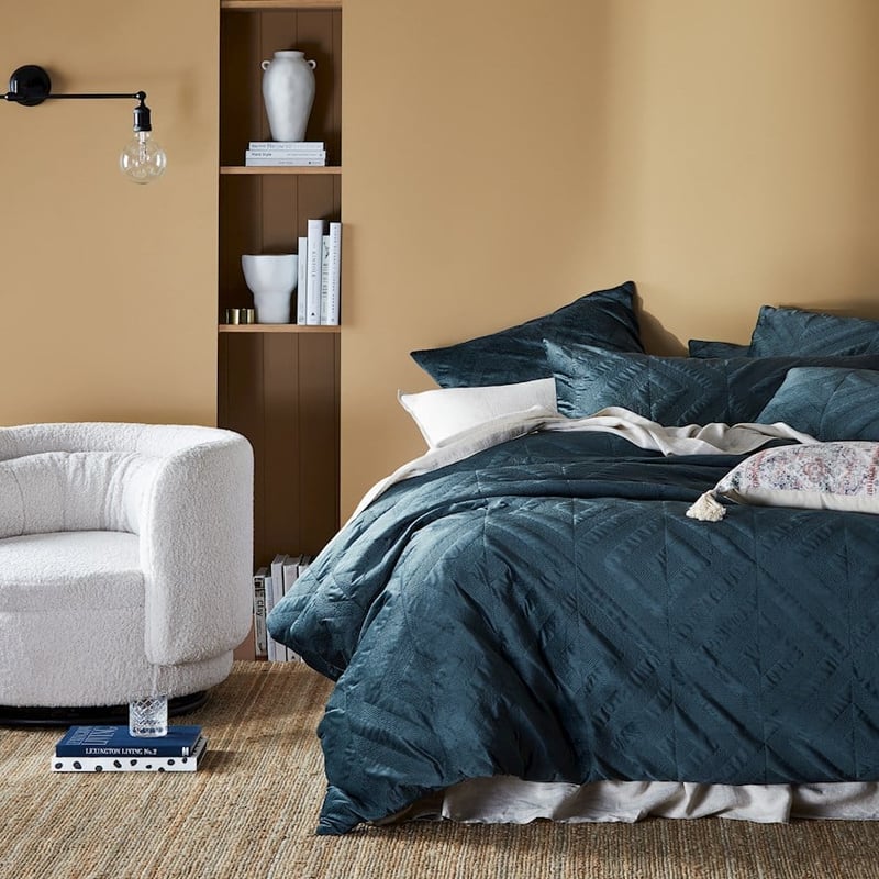 Electra Velvet Dark Slate Quilted Quilt Cover + Pillowcases