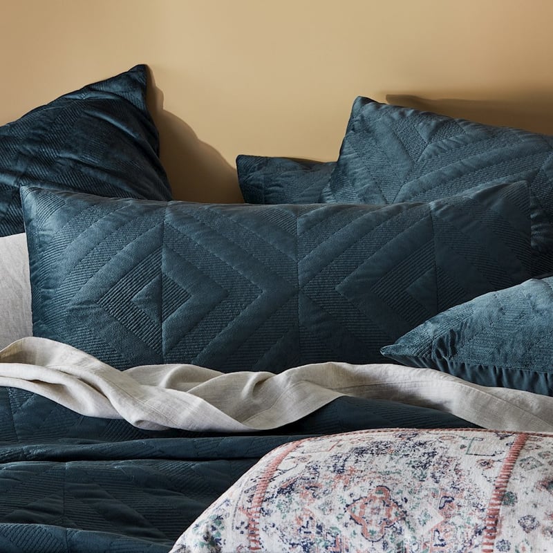 Electra Velvet Dark Slate Quilted Quilt Cover + Pillowcases