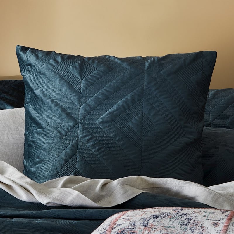 Electra Velvet Dark Slate Quilted Quilt Cover + Pillowcases