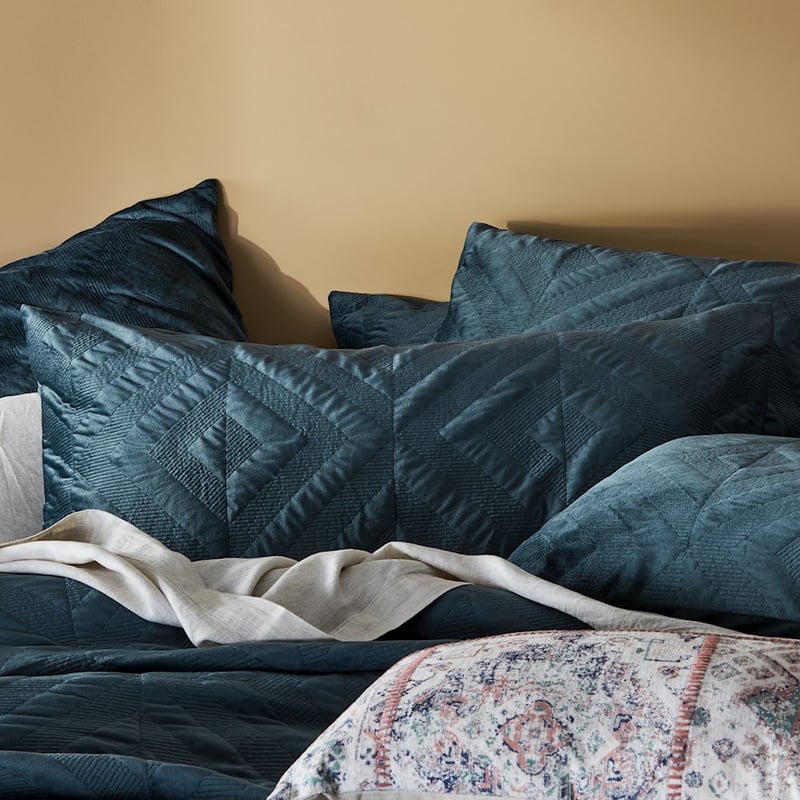 Electra Velvet Dark Slate Quilted Quilt Cover + Pillowcases