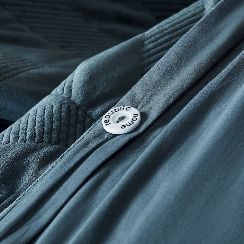 Electra Velvet Dark Slate Quilted Quilt Cover + Pillowcases
