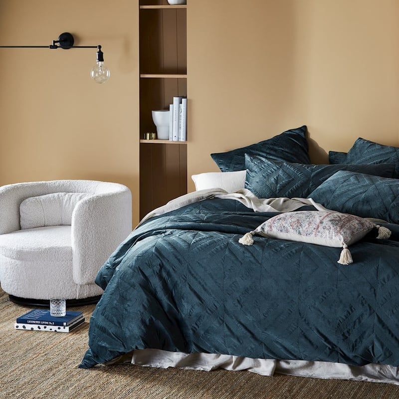 Electra Velvet Dark Slate Quilted Quilt Cover + Pillowcases