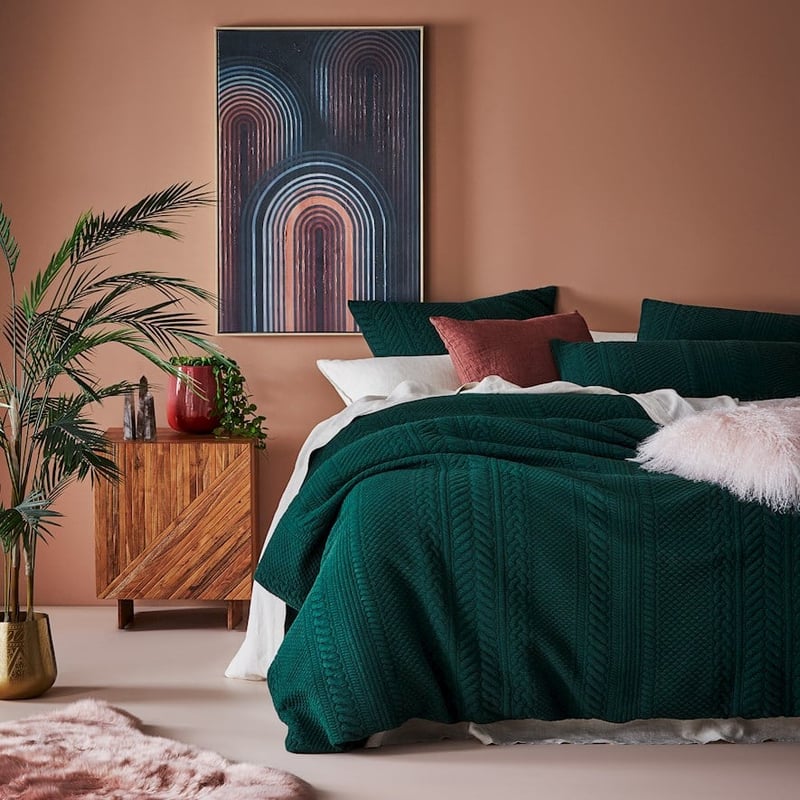 Cable Jersey Bottle Green Quilt Cover + Pillowcases