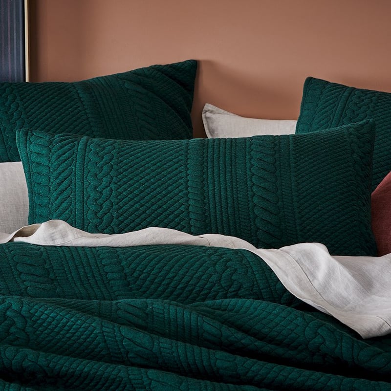 Cable Jersey Bottle Green Quilt Cover + Pillowcases