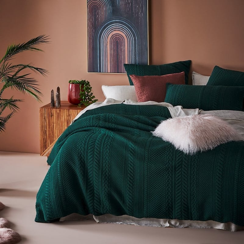 Cable Jersey Bottle Green Quilt Cover + Pillowcases