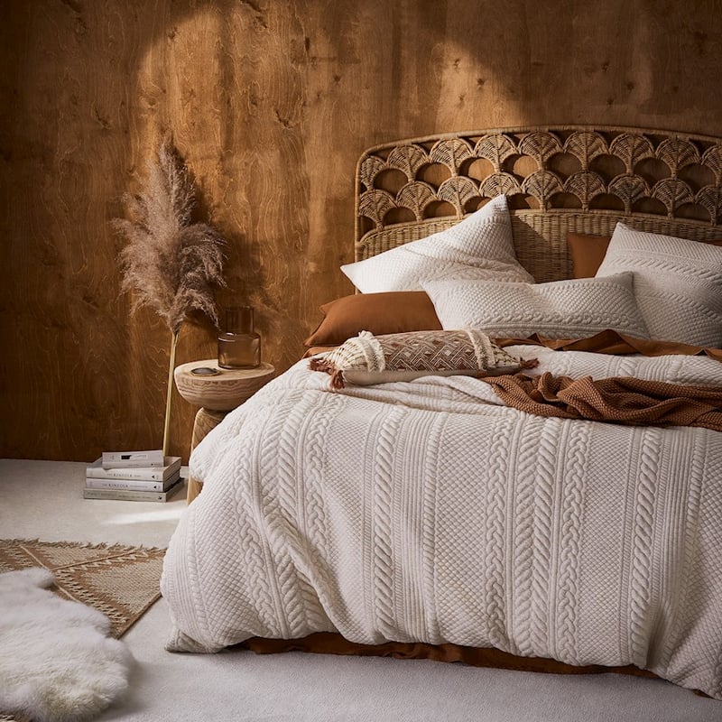 Cable Jersey Oatmeal Quilt Cover + Pillowcases