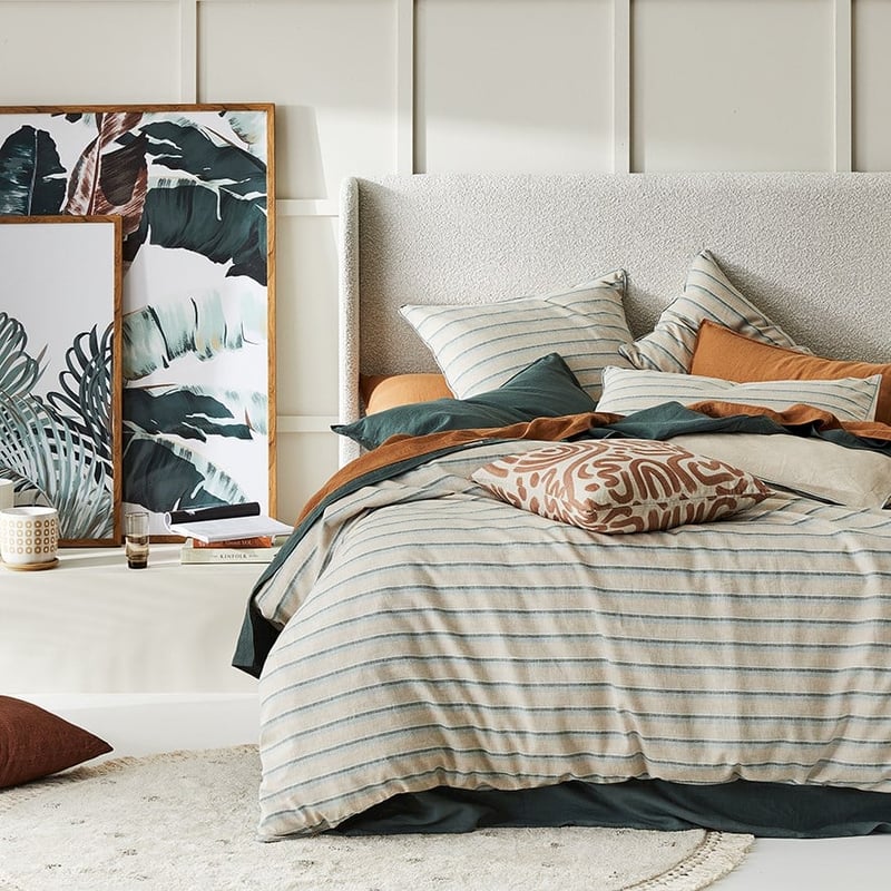 Vintage Washed Linen Cloud Blue Stripe Quilt Cover Set + Separates