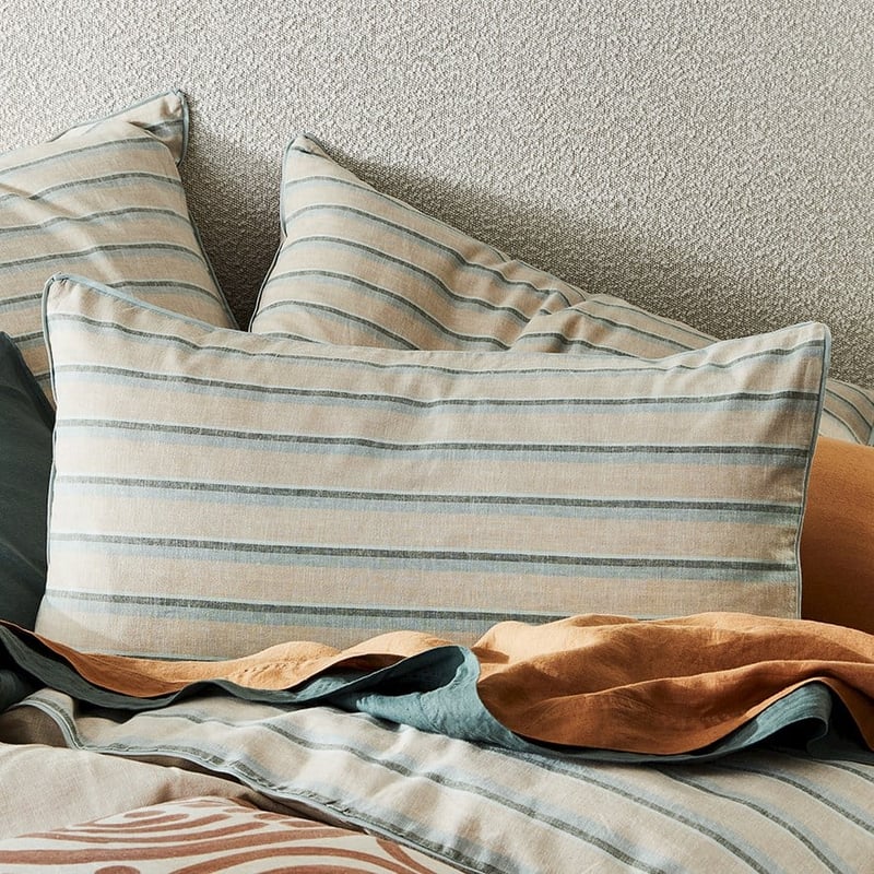 Vintage Washed Linen Cloud Blue Stripe Quilt Cover Set + Separates