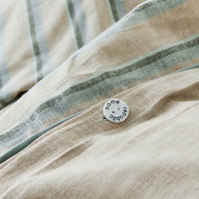 Vintage Washed Linen Cloud Blue Stripe Quilt Cover Set + Separates