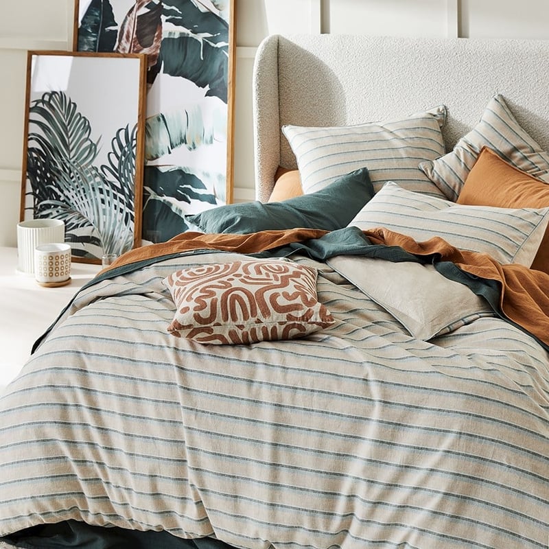 Vintage Washed Linen Cloud Blue Stripe Quilt Cover Set + Separates