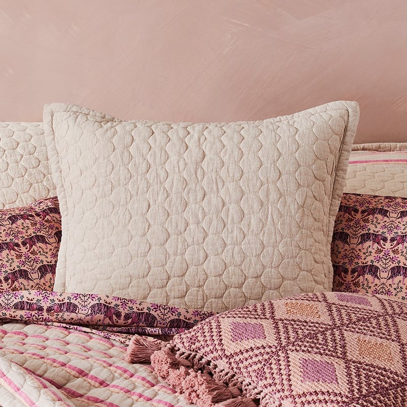 Vintage Washed Linen Natural & Raspberry Stripe Coverlet Separates