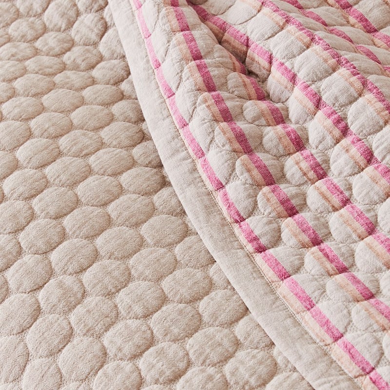 Vintage Washed Linen Natural & Raspberry Stripe Coverlet Separates