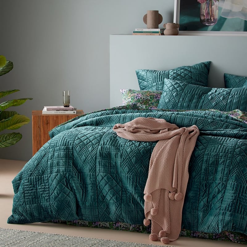 Florence Teal Velvet Quilted Quilt Cover Separates