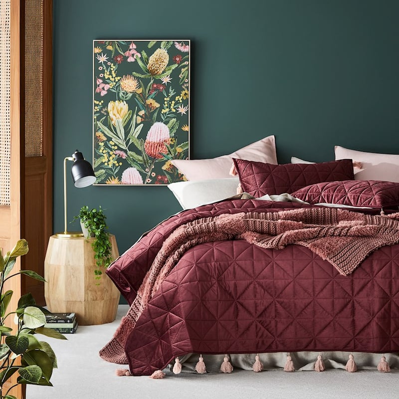 Stevie Velvet Burgundy Quilted Coverlet Separates