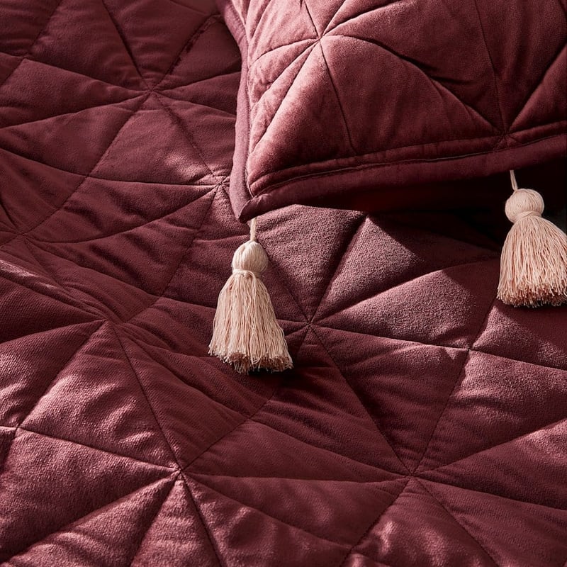 Stevie Velvet Burgundy Quilted Coverlet Separates