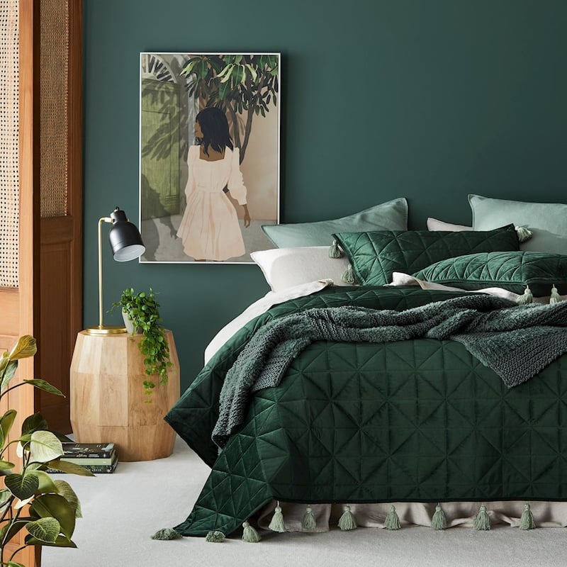 Stevie Velvet Emerald Quilted Coverlet Separates