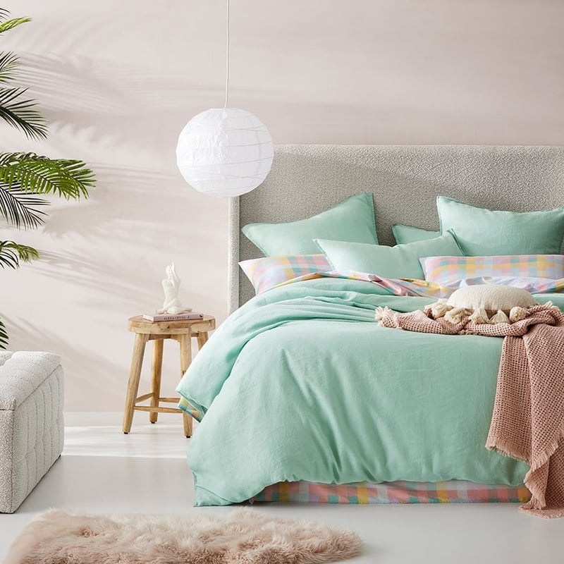 Vintage Washed Linen Dusty Mint Quilt Cover Separates
