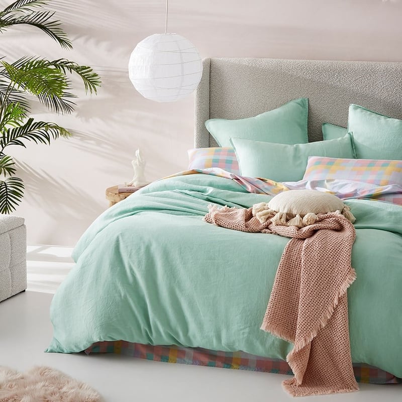 Vintage Washed Linen Dusty Mint Quilt Cover Separates