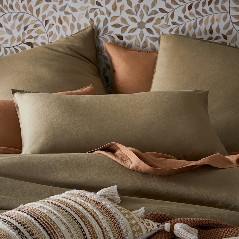 Vintage Washed Linen Olive Quilt Cover Separates