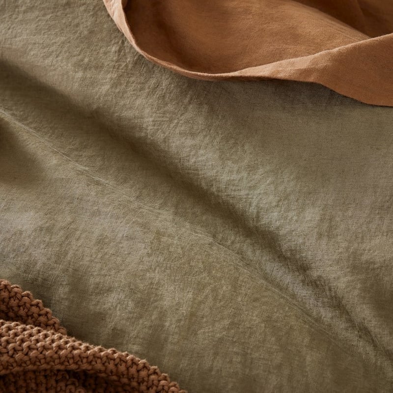 Vintage Washed Linen Olive Quilt Cover Separates