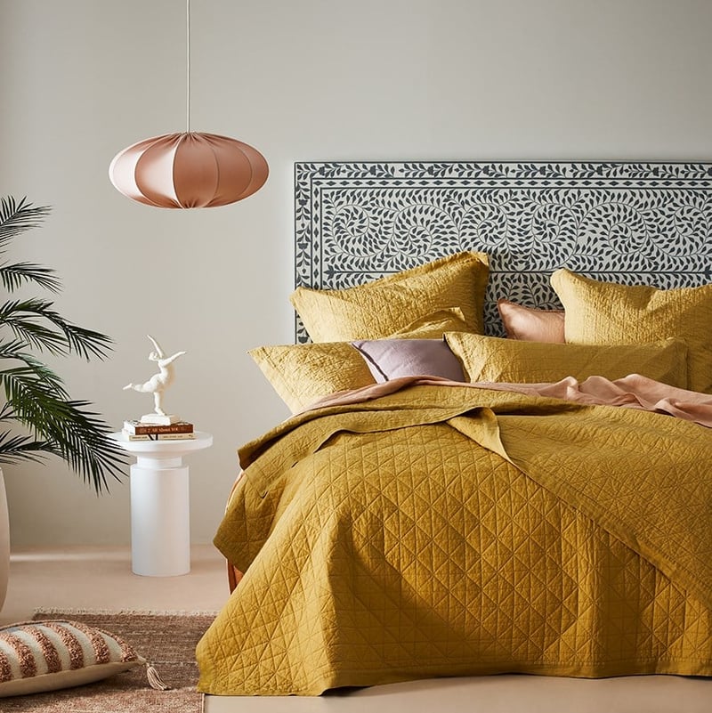 Vintage Washed Linen Cashew Quilted Coverlet Separates