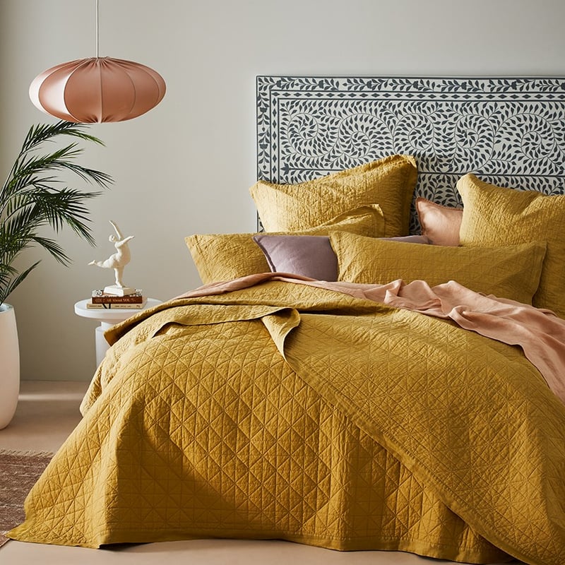 Vintage Washed Linen Cashew Quilted Coverlet Separates