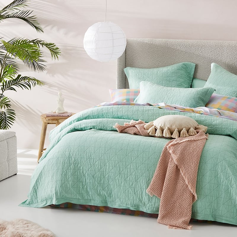 Vintage Washed Linen Dusty Mint Quilted Quilt Cover Separates