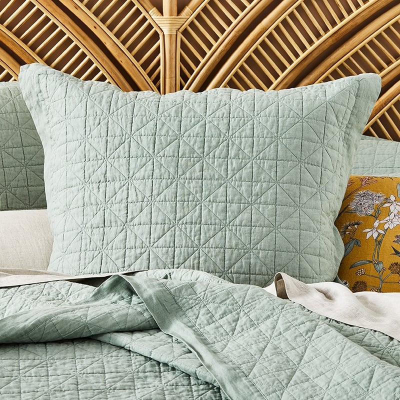Vintage Washed Linen Eucalyptus Quilted Coverlet Separates