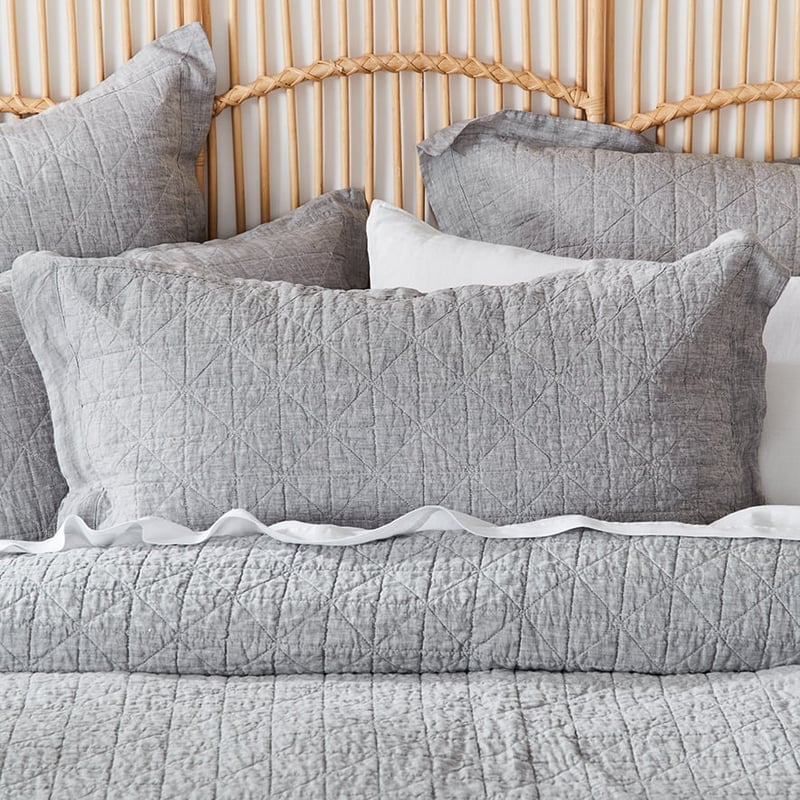 Vintage Washed Linen Grey Marle Quilted Quilt Cover Separates